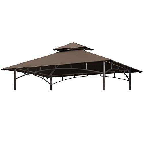 Eurmax 5FT x 8FT Double Tiered Replacement Canopy Grill BBQ Gazebo Roof Top Gazebo Replacement Canopy Roof（Coffee）