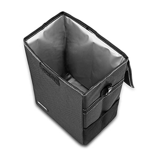 ROYAMY Car Trash Can with Lid,Car Trash Bag Hanging with Storage Pockets-Collapsible and Portable Car Garbage Can-100% Leak-Proof Vinyl Inside Lining (2.65 gal)