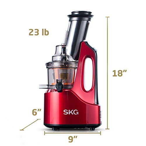 SKG Wide Chute Anti-Oxidation Slow Masticating Juicer (240W AC Motor, 60 RPMs, 3" Large Mouth) - Vertical Masticating Cold Press Juicer - Fruit and Vegetable Juice Extractor