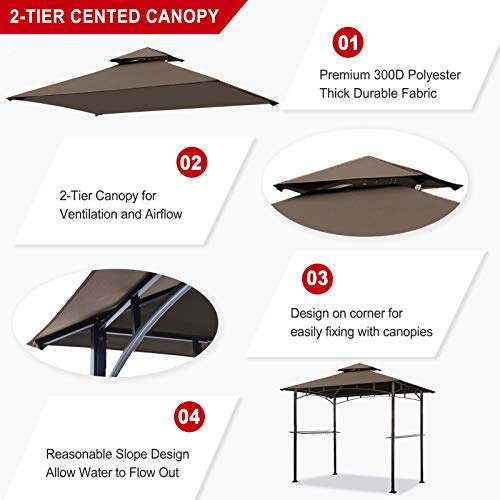 Eurmax 5FT x 8FT Double Tiered Replacement Canopy Grill BBQ Gazebo Roof Top Gazebo Replacement Canopy Roof（Coffee）
