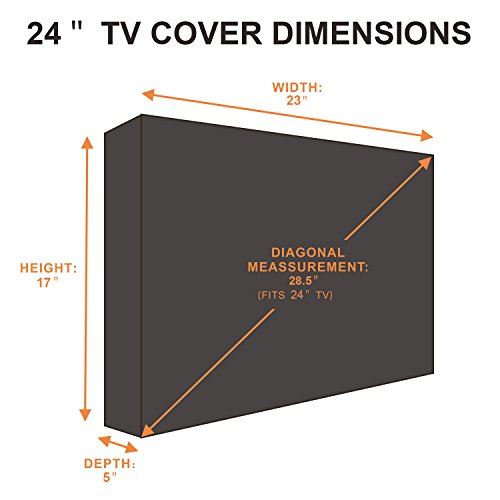 Outdoor TV Cover 24'' with Scratch Resistant Liner, New Design Bottom Seal, Weatherproof Universal Protector for LCD, LED, Plasma Television Sets, Built In Remote Controller Storage Pocket