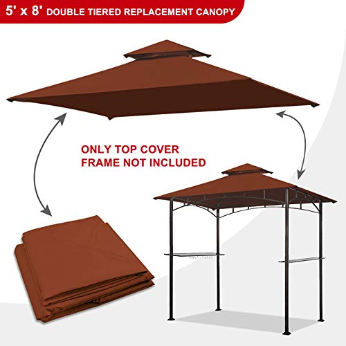 Eurmax 5FT x 8FT Double Tiered Replacement Canopy Grill BBQ Gazebo Roof Top Gazebo Replacement Canopy Roof(Rust Red)