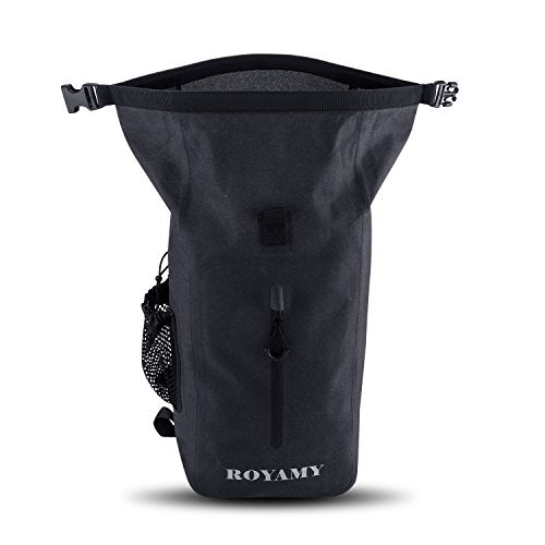 ROYAMY 25L Waterproof Dry Bag Backpack - 600D TPU Fabrics with Removable 15’Laptop Sleeve- Padded and Breathable Back for Travel, Hiking, Camping, Cycling, Climbing and Outdoor Activities (Black)