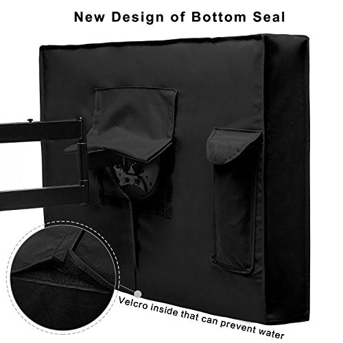 Outdoor TV Cover 60'' - 65'' with Scratch Resistant Liner, New Design Bottom Seal, Weatherproof Universal Protector for LCD, LED, Plasma Television Sets, Built In Remote Controller Storage Pocket