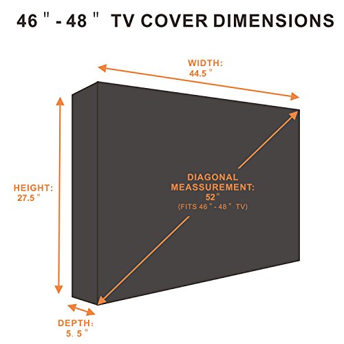 Outdoor TV Cover 46'' - 48'' with Scratch Resistant Liner, New Design Bottom Seal, Weatherproof Universal Protector for LCD, LED, Plasma Television Sets, Built In Remote Controller Storage Pocket