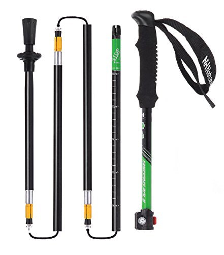 Naturehike 1 Piece Adjustable Trekking Pole, Collapsible Lightweight walking stick with Lever Lock and Carry Sack (Black and Green)
