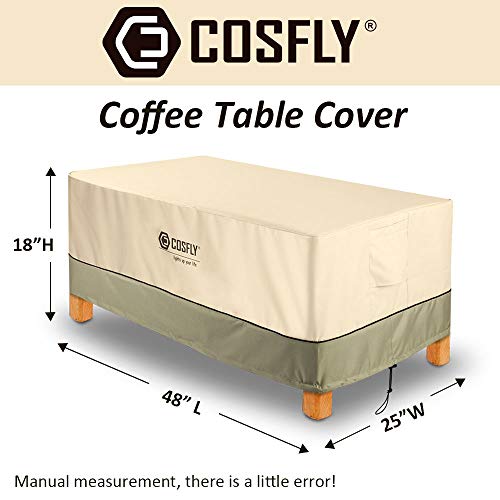 COSFLY Patio Coffee Table Cover Durable Windproof and Water Resistant Fabric for Premium Outdoor Rectangular (48” L x 25” W x 18” H) Furniture