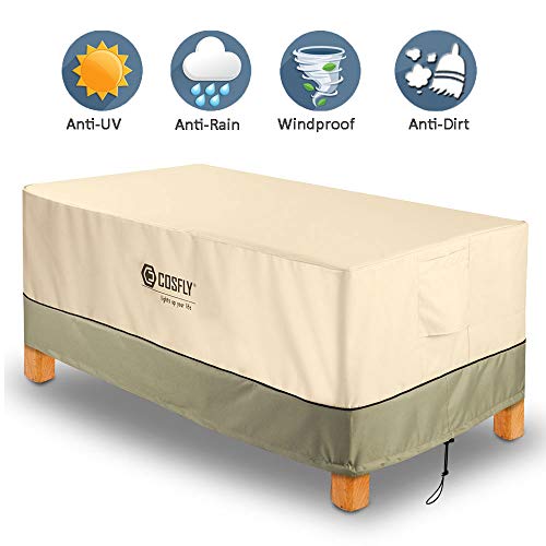COSFLY Patio Coffee Table Cover Durable Windproof and Water Resistant Fabric for Premium Outdoor Rectangular (48” L x 25” W x 18” H) Furniture