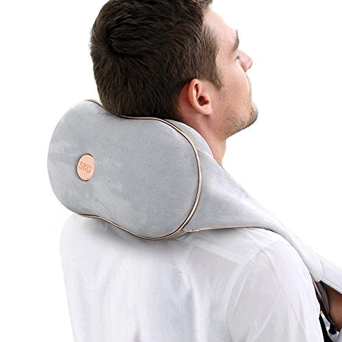 SKG Shiatsu Neck & Back Massager with Heat (Grey, Copper Motor, AC Adapter Included) - Neck and Shoulder Massager Kneading Massager - Massage Pillow Shiatsu Massager - Waist Massager Foot Massager