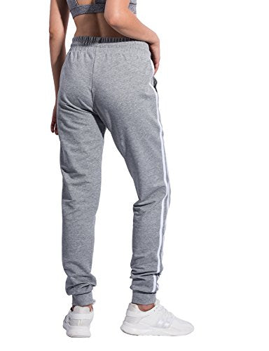 PULI Women's Sports Gym Running Athletic Workout Leggings Jogger Sweatpants with Pockets(Grey,S)