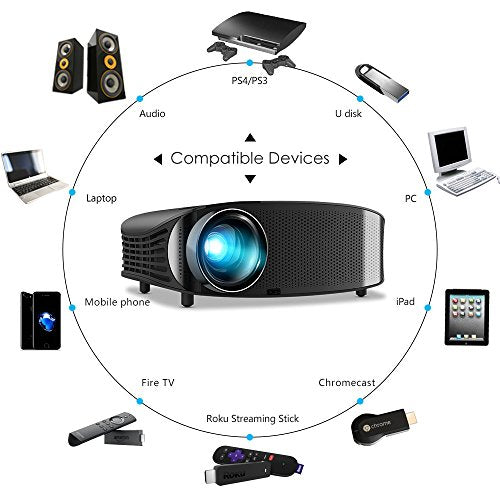 Projector, GooDee Video Projector 200" LCD Home Theater Projector Support 1080P HDMI VGA AV USB MicroSD for Home Entertainment, Party and Games