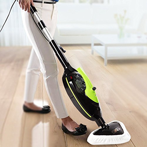 SKG 1500W Powerful Non-Chemical 212F Hot Steam Mops & Carpet and Floor Cleaning Machines (6-in-1 Accessories & 3 Microfiber Pads Included) - Floor Steam Cleaners Tool