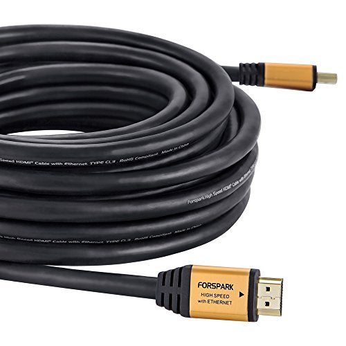 FORSPARK 4K HDMI Cable 50 Feet HDMI 2.0 - High Speed 18Gbps - Gold Plated Connectors - Compatible Ultra HD bluray Xbox PS4 ARC Ethernet Audio Return - HDCP 2.2-26AWG