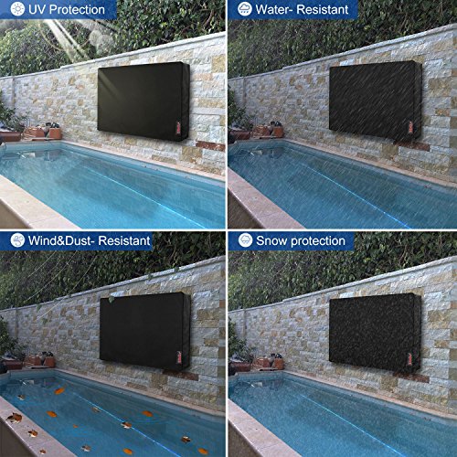 Outdoor TV Cover 52'' - 55'' - WITH BOTTOM COVER - Black Weatherproof and Dust-proof Cloth, Compatible with Standard Mounts and Stands. Protect Your TV Now