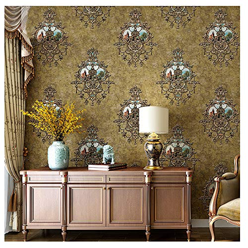 Blooming Wall Textured Vintage Damasks Floral Pattern Wallpaper Wallcoverings for Walls, 57 Square ft/Roll (Olive(Flower))