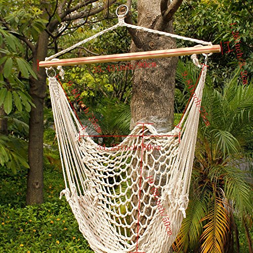 OnCloud Hammock Chair Cotton Hanging Rope Air/Sky Chair Swing for Indoor Outdoor Garden Yard Beige